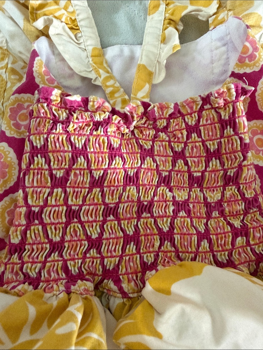 Girls Pink & Yellow Ruffle Summer Romper 12-18 months - Picture 7 of 11